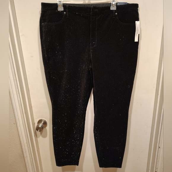 Talbots NWT Black Sparkle Corduroy Jegging Ankle Skinny Pants Sz 18 High Waist - Picture 1 of 8